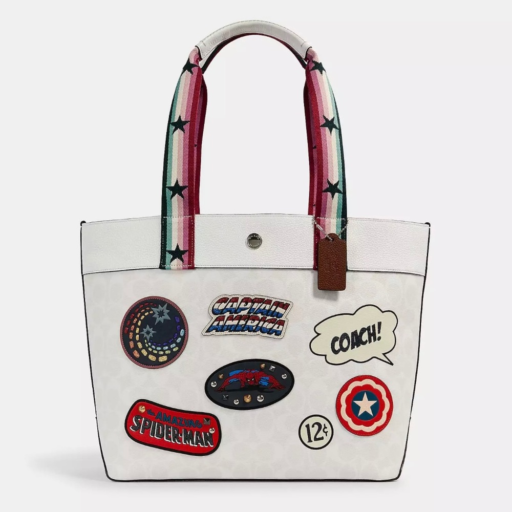 💥Marvel Jes Tote In Signature Canvas With Patches💥 by COACH 🐎 NEW YORK